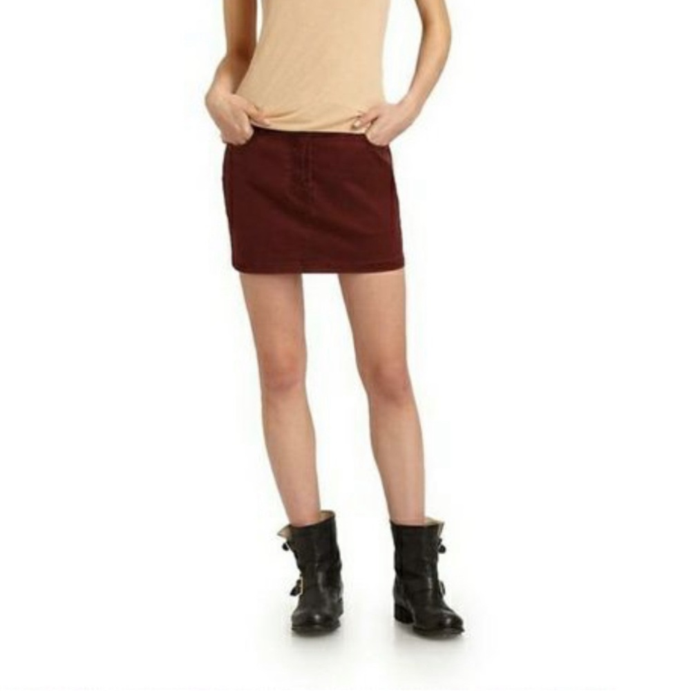 Alexander Wang Cotton Denim Mini Skirt in Maroon, size 28